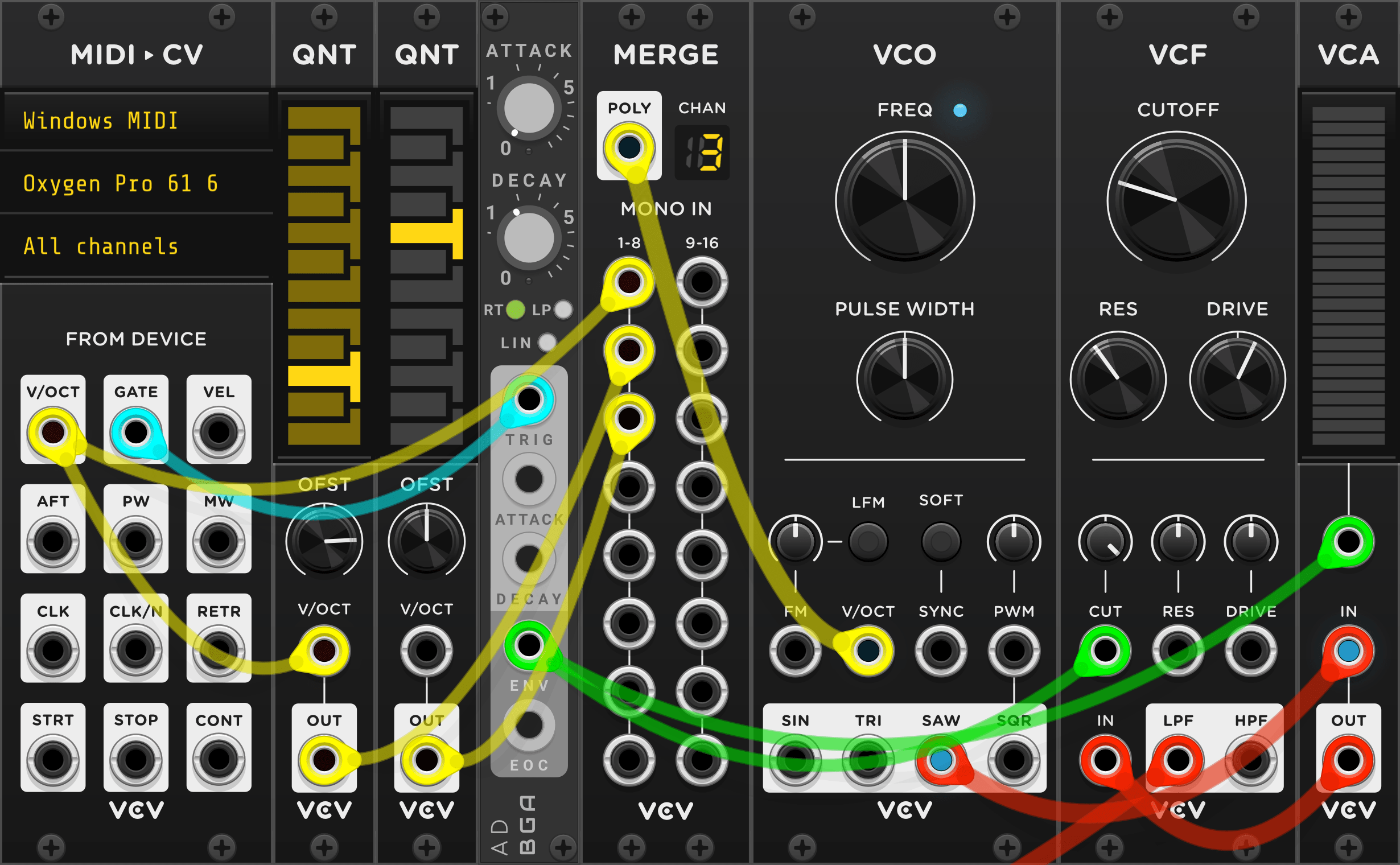 VCV Rack with the patch described above